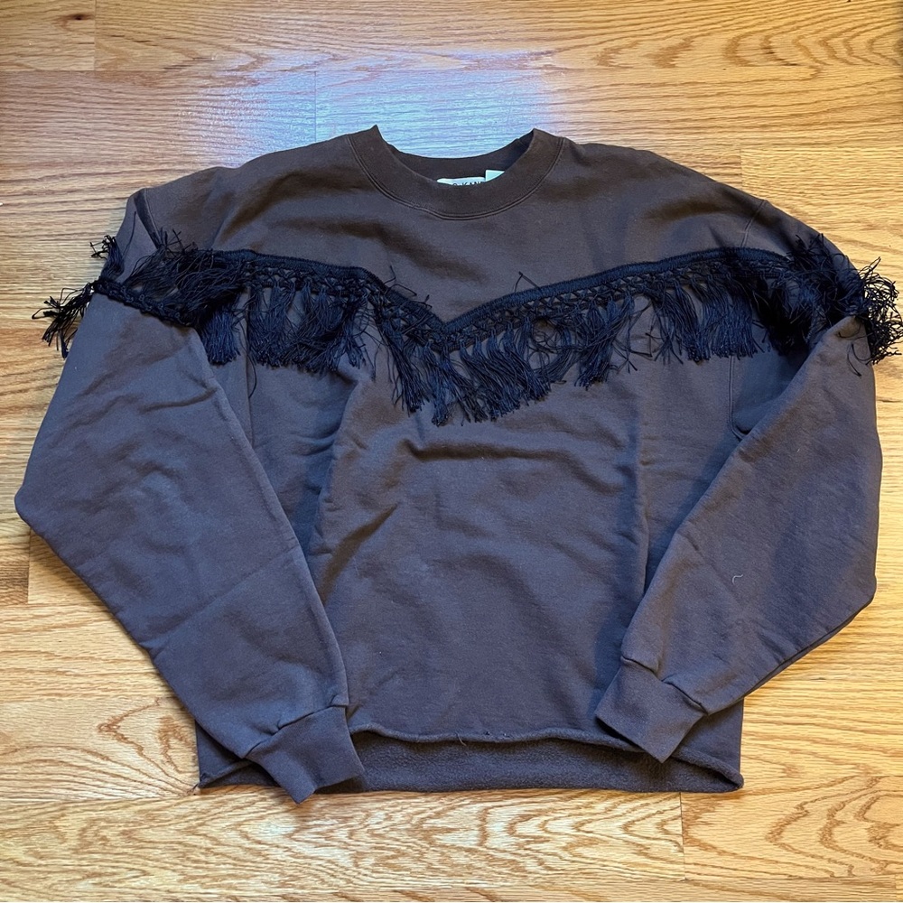 R.G. Kane brown sweatshirt with black fringe size small
